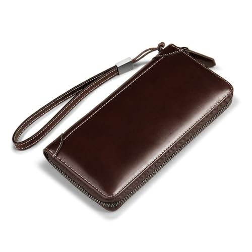 Portefeuille long vintage en cuir marron avec fermeture éclair pour homme d'affaires élégant