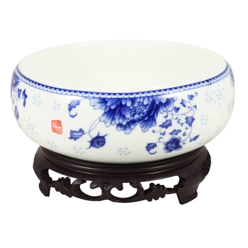 Hohopeti Ciotola per Piantare Narcisi in Ceramica Bianca Senza Foro con Base in Plastica Vaso Profondo per Coltivazione in Acqua Interno ed Esterno Contenitore Artistico per Piante d’Acqua