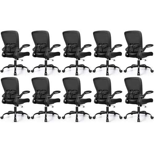 FelixKing Office Chair, Ergonomic Desk Chair with Adjustable Height and Lumbar Support Swivel Lumbar Support Desk Computer Chair with Flip up Armrests for Conference Room (Black),Pack of 10