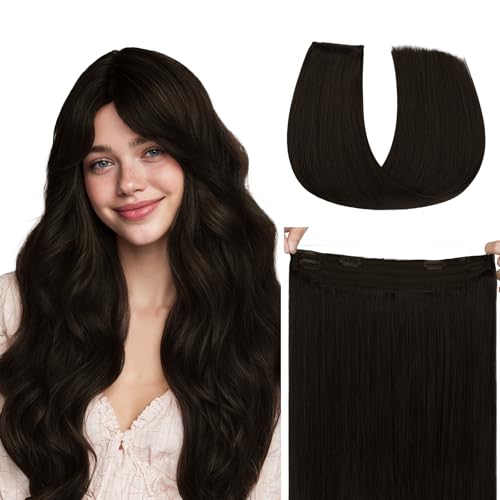 hotbanana HOTBANANA Wire Hair Extensions, 18 inch 95g Dark Brown Invisible Fish Line Real Human Hair Extensions Straight sold by Hotbanana Amazon