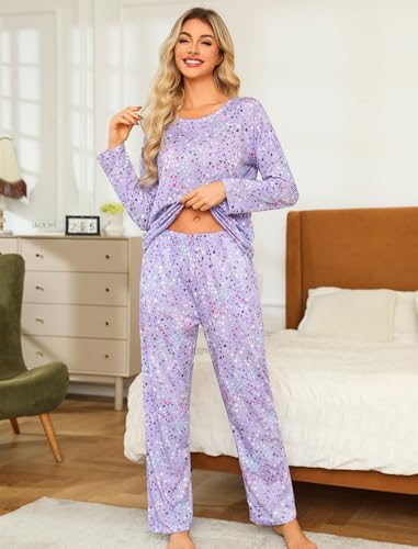 ENJOYNIGHT Womens Pajama Set Cotton Long Sleeve Pjs Two Piece Sleepwear with Pockets2