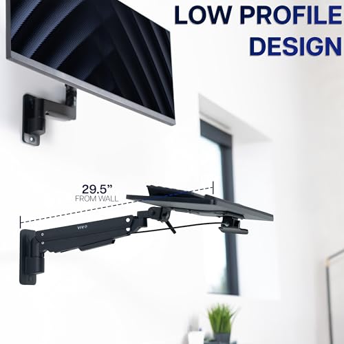 Image of VIVO Sit-Stand 24 Inch Pneumatic Spring Keyboard and Mouse Tray Wall Mount, Counterbalance Height Adjustable Typing Platform, Ergonomic Tilt, Black, MOUNT-KB26C