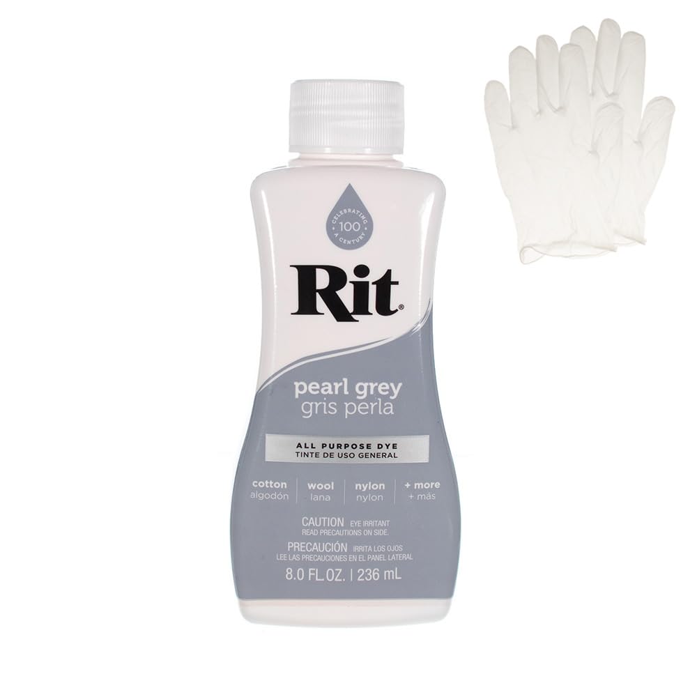 Rit Dye - Liquid Fabric Dye for Crafting Clothing, and Décor - 8 oz. Bottle - Pearl Gray (Gloves Included)