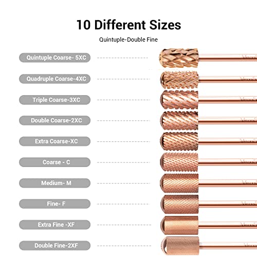 Melodysusie Safety Nail Drill Bits, 3/32'' Smooth Round Top Large Barrel Carbide Bits, Suitable For Manicure Pedicure Cuticle Gel Polishing, Beginners Bits, Rose Gold, Series Bit-S, Fine #TOP2