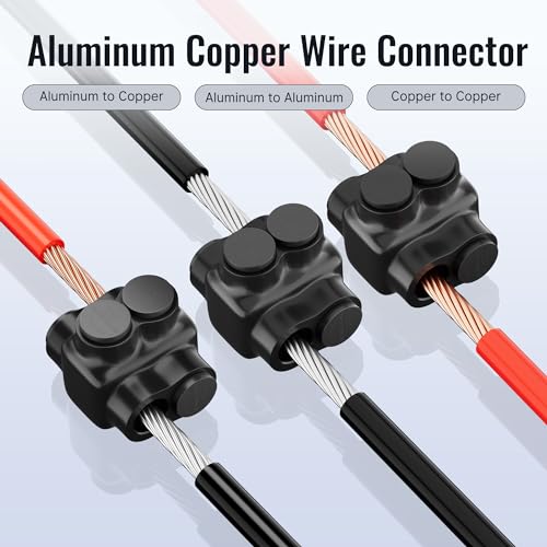 Image of RVBOATPAT Aluminum to Copper Wire Connectors 250MCM-6 AWG 2 Port Aluminum Copper Splice 5 /16 inch Slotted Allen Hex Dual Entry Electrical Power Connector