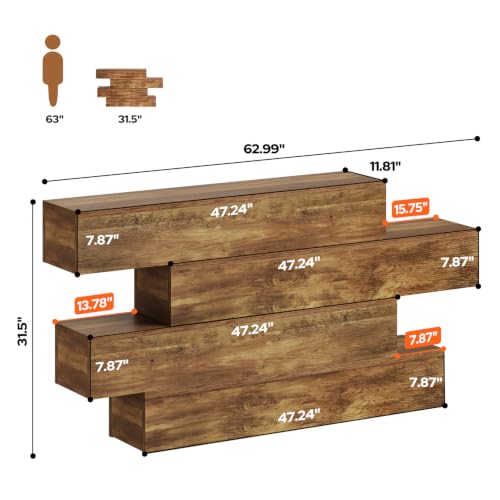 Image of knoworld 63-inches Console Table for Entryway, Farmhouse Entry Table with 4-Tier Storage Shelves, Wooden Sofa Table Behind Couch, Rustic Foyer Table Hallway Table for Living Room, Unique Design