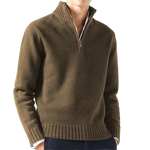 Mens Quarter Zip Pullovers Long Sleeve Soft Touch Sweaters with Classic Ribbed Polo Neckline for Casual Everyday Wear