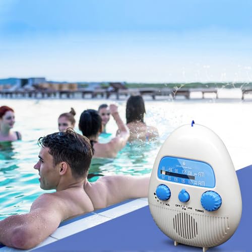 Sarini Wasserdichtes kabelloses FM-Badezimmerradio,tragbares AM-FM-Duschradio,eingebauter Lautsprecher,batteriebetriebenes Digitalradio mit Tragegurt