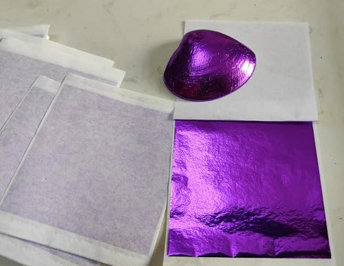 Gold Foil Leaf 7 Colors 100 or 700 Sheets Metal Leaf Foil for Arts Decoration,DIY Crafts,Paintings,Nails,Furniture Decoration,3.15 by 3.15 Inches Gold Leaf Sheets (Purple 100 Sheets)