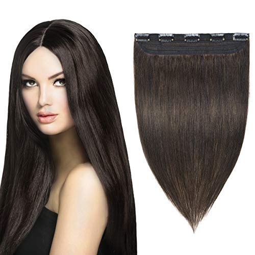 YAMEL Clip in Hair Extensions Human hair Straight Hair Piece 1pcs 5clips 16inch 45g/1.58oz #4 Medium Brown