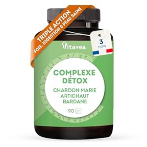 Complexe Détox – Detox Foie, Peau Saine, Santé Digestive – Chardon Marie, Artichaut, Bardane, Pissenlit, Radis Noir – 7 Actifs Naturels – 90 gélules, 3 mois – Vegan – Fabriqué en France – Vitavea