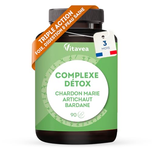 Complexe Détox - Detox Foie, Peau Saine, Santé Digestive - Chardon Marie, Artichaut, Bardane, Pissenlit, Radis Noir - 7 Actifs Naturels - 90 gélules, 3 mois - Vegan - Fabriqué en France - Vitavea
