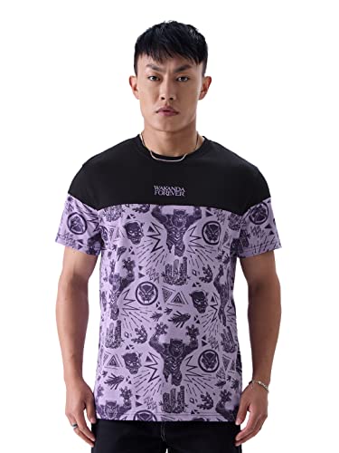 Image of The Souled Store Official Marvel: Wakanda Forever Colourblock Men and Boys Regular fit Graphic Printed Half Sleeve Cotton Multicolored Men T-Shirts