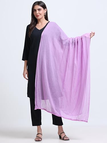 Image of Miraan Solid Pure Cotton Dupatta with Pom Pom Border, 2.25 meters length (DUPCOTTON)
