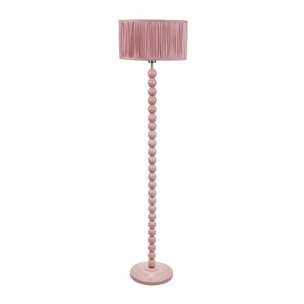 Bobbin Rose Pink Floor Lamp - Ruched Pleated Drum Shade - LED Bulb Included