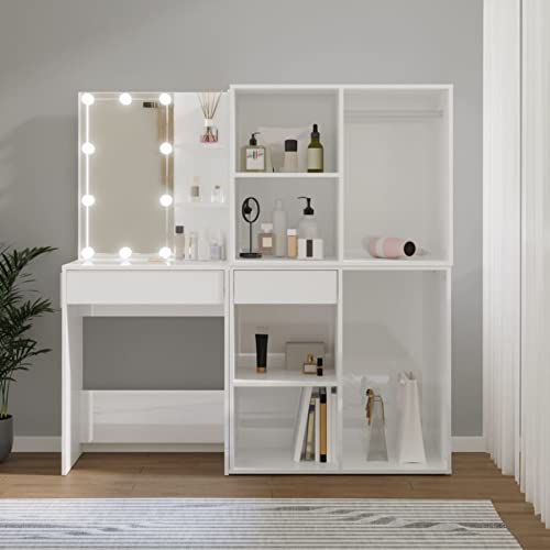 Snsowed Tocador cony 2 armarios, Tocador De Maquillaje, Tocadores De Dormitorio, Mesa Maquillaje, Mesa Tocador, Mueble Maquillaje, Escritorio Tocador, Madera contrachapada Blanco Brillo