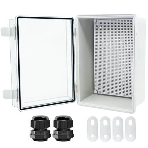Otdorpatio IP67 Waterproof ABS Electrical Box, Hinged Clear Cover, 11.4 x 7.5 x 5.5inch, Includes Mounting Plate & Wall Bracket, Black, Clear, Model 2021099