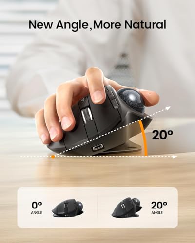 Image of ProtoArc Wireless Trackball Mouse, EM01 NL Ergonomic Bluetooth Rollerball Thumb Mouse Rechargeable Computer Laptop, Adjustable Angle & 3 Device Connection for PC, Mac, Windows-Grey Ball'25