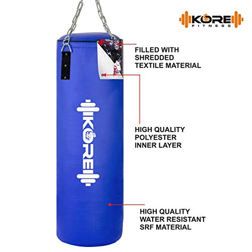 Image of KORE Phantom 2 Feet Filled Heavy Blue Punching Bag SRF Material Boxing MMA Sparring Punching Training Kickboxing Muay Thai with Rust Proof Stainless Steel Hanging Chain