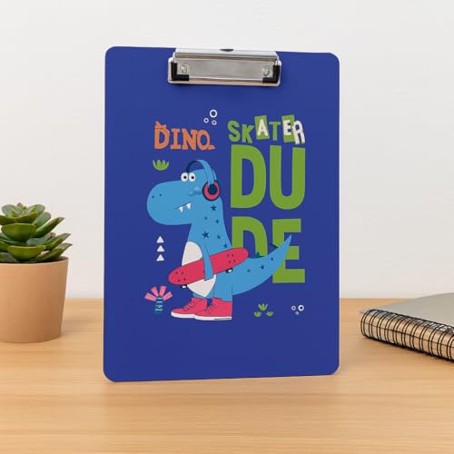 Image of Clipboard Drawing, Writing, Exam Board with Clip (Size - 24x36 cm) Sturdy, Lightweight for Office, School, College - Blue Dino