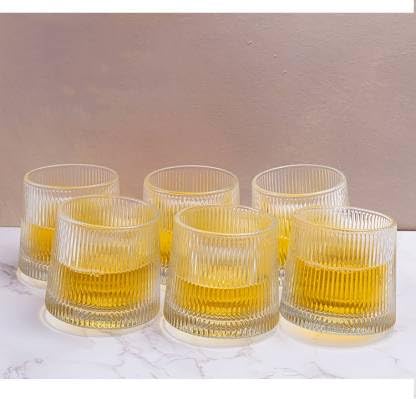 Avastro (Pack of 6 160ML Rotary Whiskey Glass Transparent Juice Cup Crystal Wine Tumbler Vodka Glass Whisky Glass (160 ml, Glass, Clear)