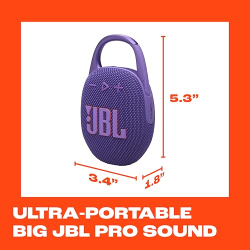 Image of JBL Clip 5 - Ultra-Portable Waterproof Speaker - Purple | Ultra-portable JBL Pro Sound, Redesigned carabiner, Up to 12 hours of playtime plus 3 hours with Playtime Boost