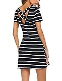 Feager Women's Casual Striped Criss Cross Short Sleeve T Shirt Dress with Pockets (S, B_Black)