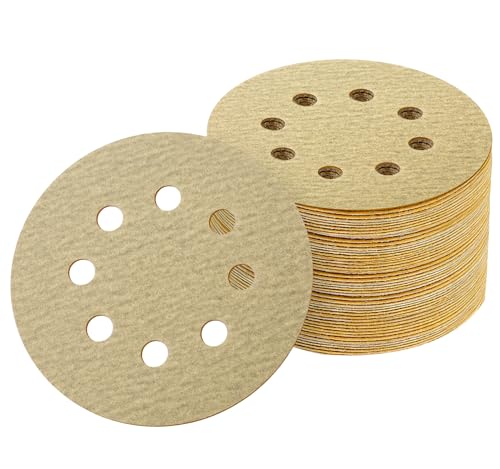 Image of 50PCS 125mm 8 Hole Sanding Discs 180 Grit Round Sandpaper Hook and Loop Pads Yellow Random Orbital Sander Sandpaper for Wood Metal Plastic
