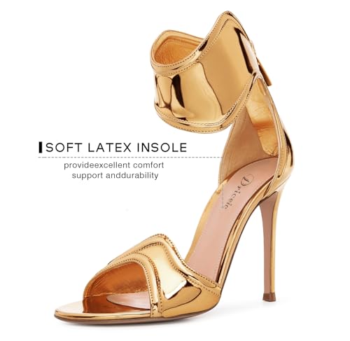 Image of Women's Metallic Open Toe Heels Sandals Back Zipper Dressy Heels Ankle Strap Heels for Party Wedding
