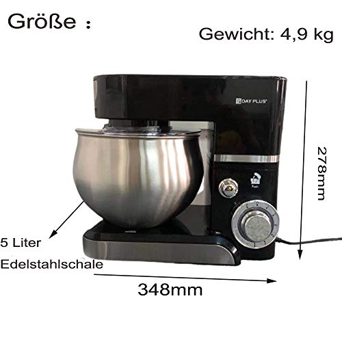 Küchenmaschine Knetmaschine (1000W) leistungsstark, leise und multifunktional, 5 L Edelstahlschüssel, 3-Rührwerkzeuge… – Bild 3