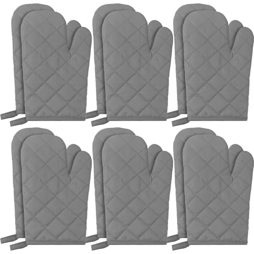 6 Pairs Heat Resistant Oven Mitts Kitchen Oven Gloves 11 Inch Long Quilted Cotton Polyester Kitchen Gloves for Cooking, Baking, Grilling BBQ (Grey) by wlilupah - Used condition - US$23.90