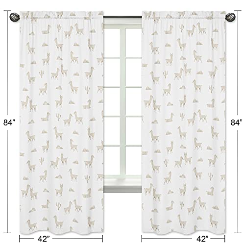 Sweet Jojo Designs Boho Llama Window Treatment Panels Curtains - Set Of 2 - Gender Neutral Beige Taupe Tan And White Bohemian Southwest Aztec Watercolor Mountain Cactus Alpaca Farmhouse Animal #TOP4