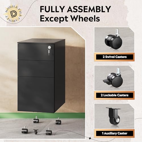 Image of DEVAISE 3 Drawer Mobile File Cabinet, Fully Assembled Metal Filing Cabinet