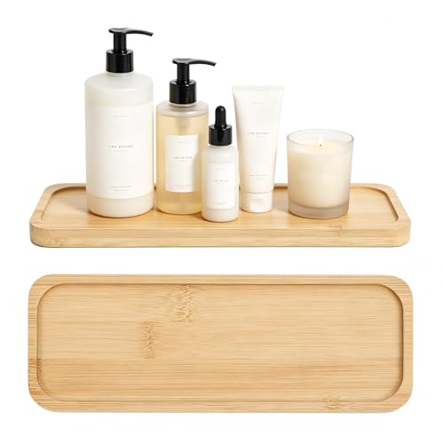 Small Bamboo Tray for Bathroom Counter Dispenser,3.4" x 9.3" x 0.3"