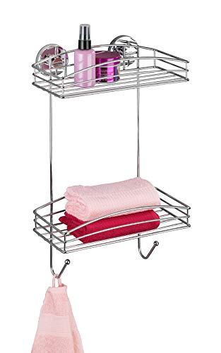 Wenko 20886100 Vacuum-Loc 2-Tier Wall Rack - Fixing Without Drilling, Steel, 10.2 X 16.9 X 5.9 Inch, Chrome #TOP6