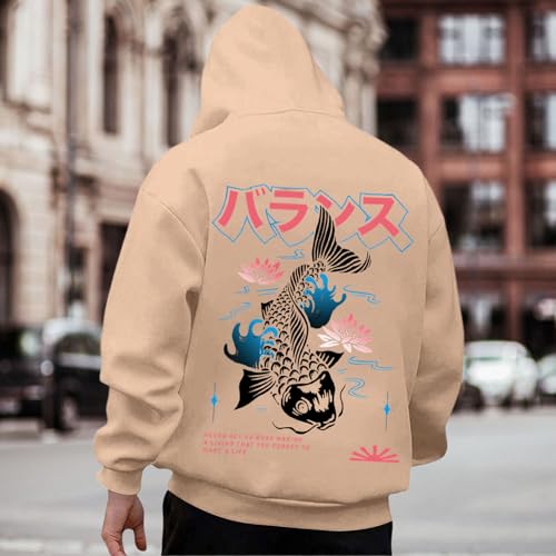 Men's Graphic Hoodies Oversized Drawstring Japanese Koi Fish Printed Sweatshirts Fall Long Sleeve Streetwear Pullover Tops2