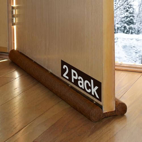 Evelots 2 Pack Door Draft Stopper, Covers Gaps Up to 2 Inches, Noise Blocker, Window Breeze Blocker, Adjustable Door Sweeps, 36 Inches Long, Brown
