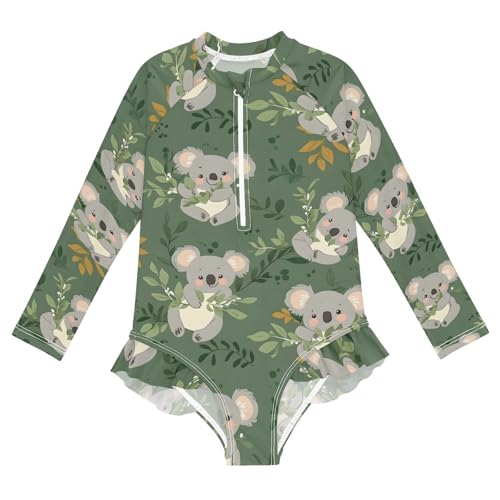 Cute Koala Tropical One Piece Swimsuits for Girs Rashguard Swimwear with Zipper 3T 202b8275