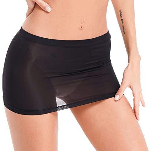 Hedmy Women Transparent Micro Mini Skirts Flirty Pencil Bodycon Nightclub Porn Allure Ultrashort Skirt2