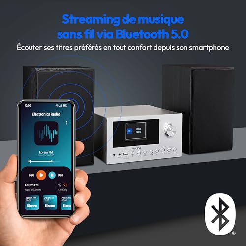 Microsystème audio – MEDION MD85008 – 2x15W RMS – DAB+ FM Bluetooth USB AUX – 9 préréglages – - vue 4