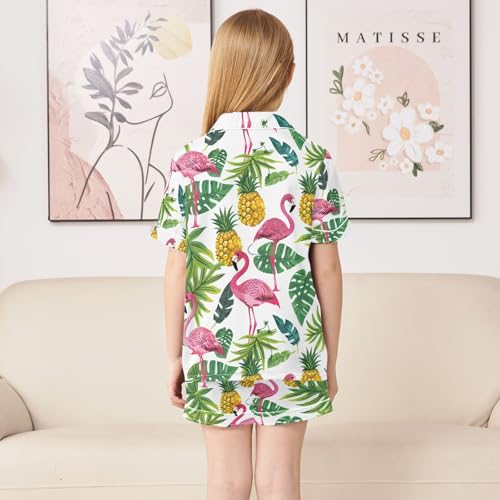 ALAZA Flamingo Palm Leaf Pineapple Bird Pajamas Satin Pajama Set Short Sleeve Button Down Sleepwear4