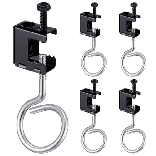 Tandefio 5 Set 1/4"-20 Spring Steel Beam Clamps Metal Beam Hangers Bolt on Clamp with Metal Machine Threaded Bridle Rings for Pipe Cable Woodworking Tool (1 1/4 Inch Bridle Rings)