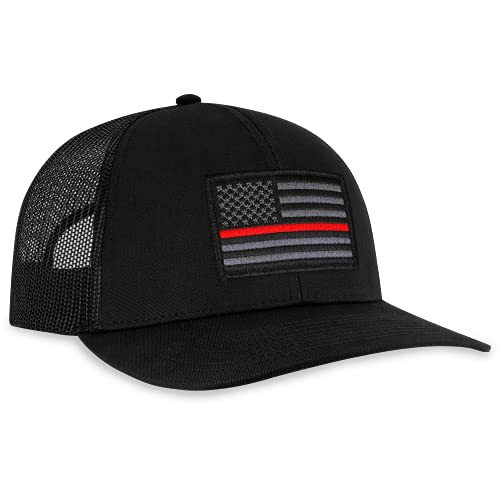 HAKA Thin Red Line American Flag Trucker Hat for Men & Women, Mesh Outdoor Hat, Adjustable Snapback Baseball Cap, Golf Hat