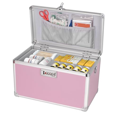 Medicine Box with Combination Lock - 11.2" x 7.6" x 7.6" First Aid Safe Medication Storage Case, Personal Items Safe Case for Hospital & Home & Outdoo