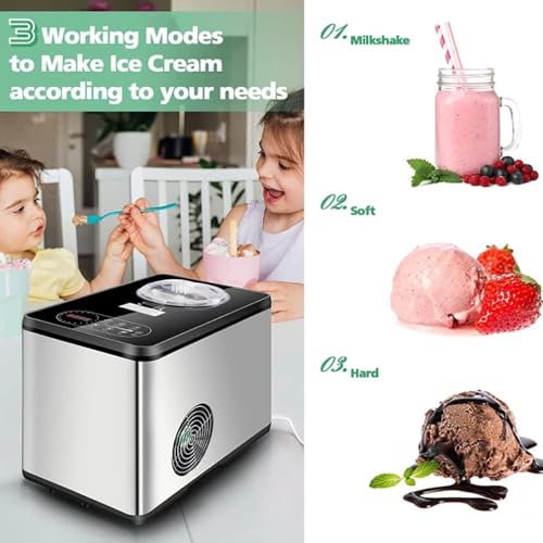 SUCRFXJ Softeismaschine aus Edelstahl, 1,5-l-Sorbet-Frozen-Joghurt-Maker mit LCD-Display, kommerzieller Softeis- und Dessertmaker mit 3 Modi, leicht zu reinigen, for Zuhause, Küche, Bars – Bild 7