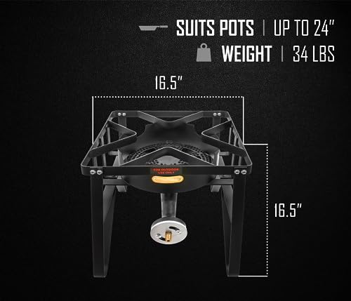 Concord Deluxe Banjo Single Propane Burner, 200,000 BTU Portable Outdoor Stove for Camping Cooking/Home Brewing/Making Sauces, 16” Square