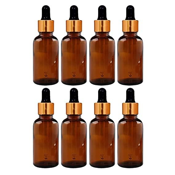 Set of 8-30 ml Glass Round Amber Bottles (Neck size:18mm) with Golden Ring Dropper Silicon Teat refillable Leak Proof for Essential Oils serum Bottle and face Oils-image-48