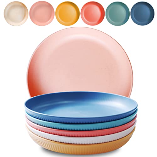 AZOI Assiettes à manger légères, 23 cm, 100 % polypropylène, incassables, plates, pique-nique, couverts, micro-ondes, lave-vaisselle, pour fête, camping (23 cm, 6 pièces/multicolores)