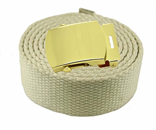 Plain Canvas Military Web Belt & Gold Buckle & Tip Choose from 48, 54, 60 or 72 Inches