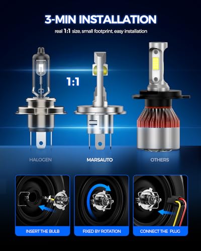 Image of Marsauto - H4 Halogen Headlight Bulb - High-Performance Car Headlight - Halogen Light with No Glare - for Automotive - 2 Bulbs